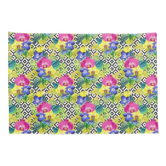 Orchid Begonia en Palm Leaves Kussensloop (Achterkant-Rechts)