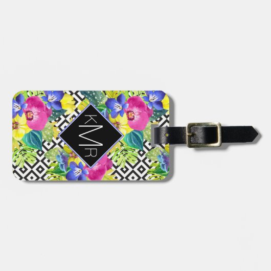 Orchid Begonia en Palm Leaves | Monogram Bagagelabel (Voorkant horizontaal)