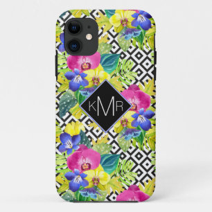 Orchid Begonia en Palm Leaves   Monogram iPhone 11 Hoesje