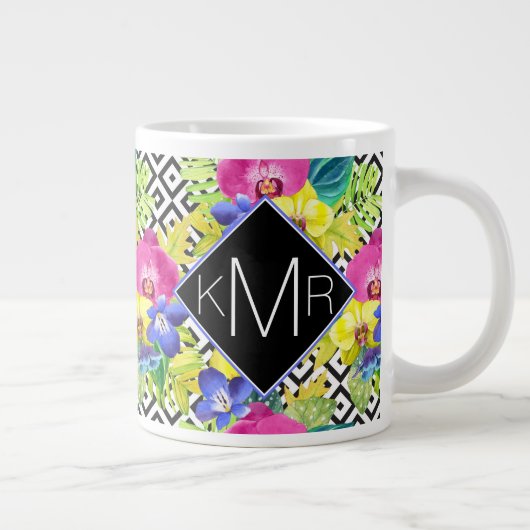 Orchid Begonia en Palm Leaves | Monogram Grote Koffiekop (Rechts)