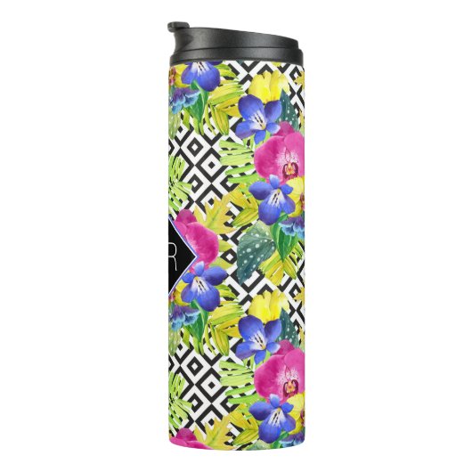 Orchid Begonia en Palm Leaves | Monogram Thermosbeker (Geroteerd rechts)