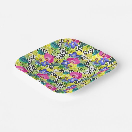 Orchid Begonia en Palm Leaves Papieren Bordje (Gebogen)