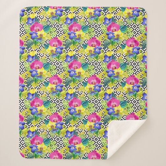 Orchid Begonia en Palm Leaves Sherpa Deken (Voorkant)