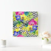 Orchid Begonia en Palm Leaves Vierkante Klok (Huis)