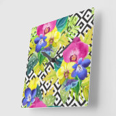 Orchid Begonia en Palm Leaves Vierkante Klok (Hoek)