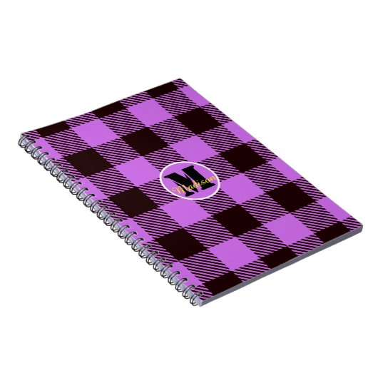 Orchid Black Pset Tartan Monogram Script Name Notitieboek (Rechterzijde)