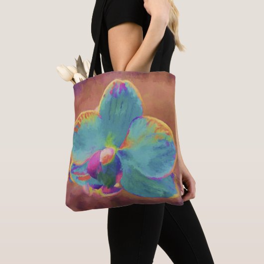 Orchid blauw en paarse schilderbloem tote bag (Dichtbij)