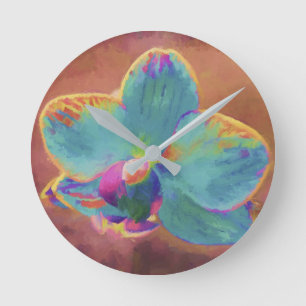 Orchid blauw en paarse schilderklok ronde klok