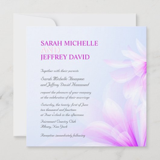 Orchid Blue Violet Floral Wedding Invitations Kaart (Voorkant)