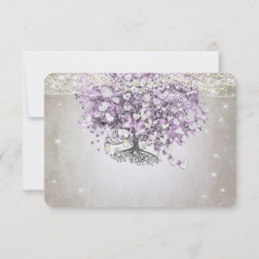Orchid Blush Lavender Heart Leaf Tree Weddenschap  RSVP Kaartje (Achterkant)