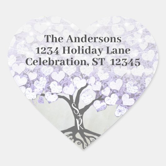 Orchid Blush Lavender Heart Leaf Tree Wedding Seal Hart Sticker (Voorkant)
