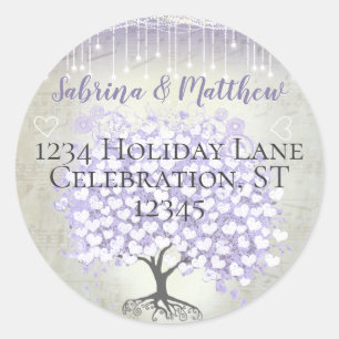 Orchid Blush Lavender Heart Leaf Tree Wedding Seal Ronde Sticker