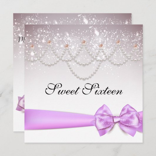 Orchid Bow en Pearls Sparkles Sweet Sixteen Kaart (Voorkant / Achterkant)