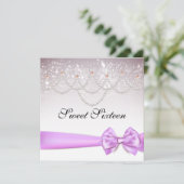 Orchid Bow en Pearls Sparkles Sweet Sixteen Kaart (Staand voorkant)