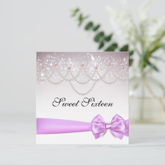 Orchid Bow en Pearls Sparkles Sweet Sixteen Kaart (Staand voorkant)