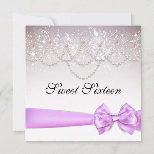 Orchid Bow en Pearls Sparkles Sweet Sixteen Kaart (Voorkant)