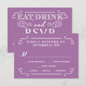 Orchid Eat Drink & RSVP Rustic Wedding Reply Kaartje (Voorkant / Achterkant)
