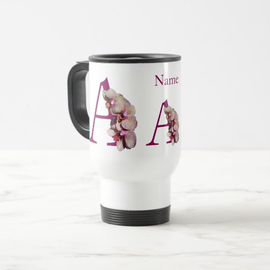 Orchid Elegant Monogram Initiaal A Jouw naam Reisbeker (Voorkant links)