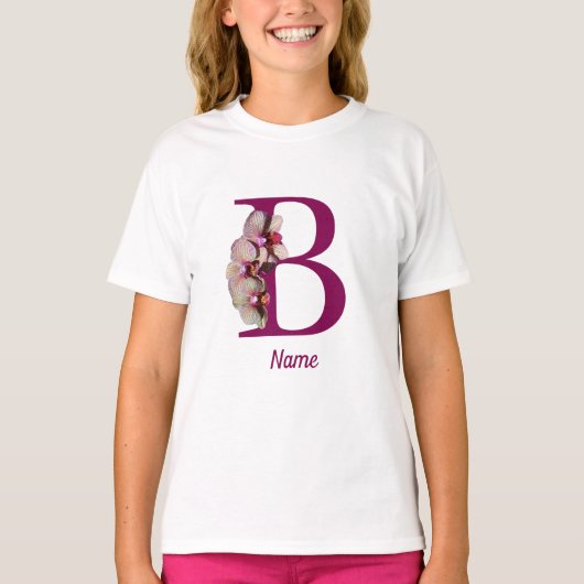 Orchid Elegant Monogram Initiaal B Naam T-shirt (Voorkant)