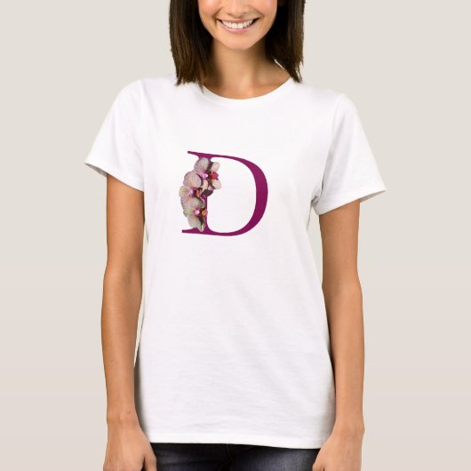 Orchid Elegant Monogram Initiaal D T-shirt (Voorkant)