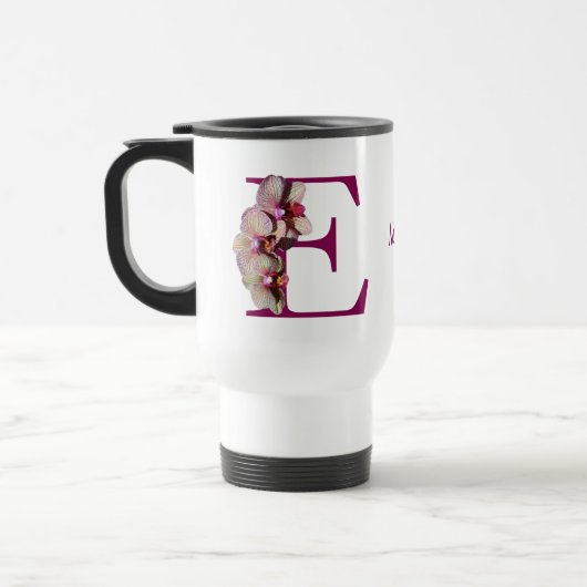 Orchid Elegant Monogram Initiaal E Naam Reisbeker (Links)
