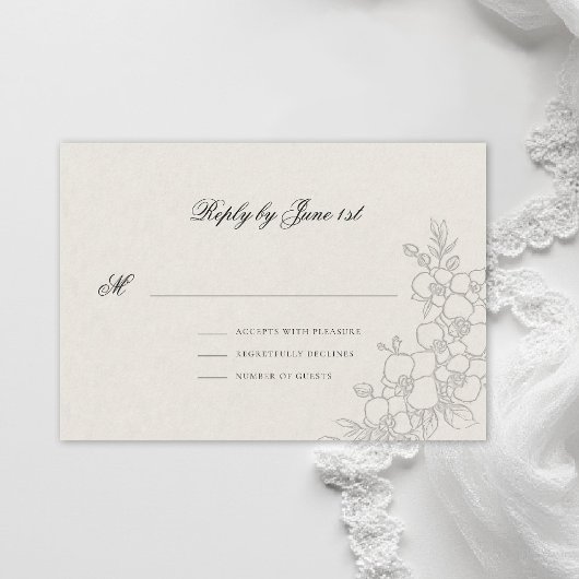 Orchid Elevated Ecru Traditional Formal Wedding RSVP Kaartje