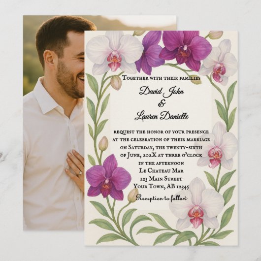 Orchid Embrace Photo Wedding Invitation Kaart (Voorkant / Achterkant)