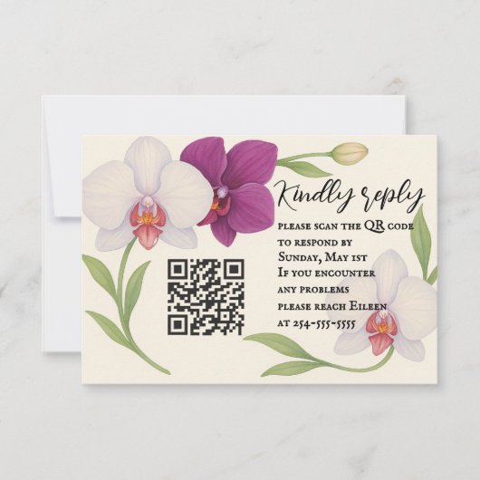 Orchid Embrace QR Code RSVP Card Kaartje (Voorkant)