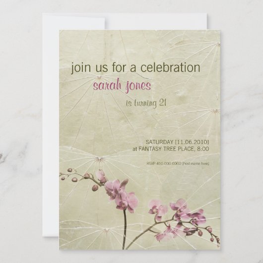 Orchid en Leaf texture Invitation Kaart (Achterkant)