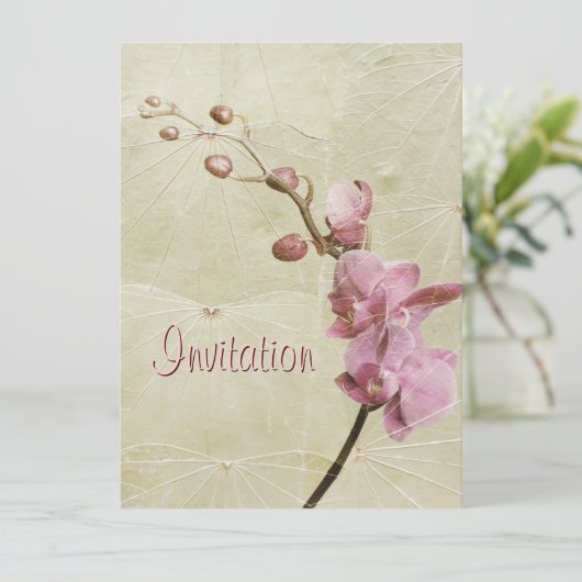 Orchid en Leaf texture Invitation Kaart (Staand voorkant)
