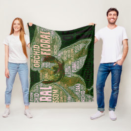 Orchid Floral bloesem over groene Word Cloud Fleece Deken
