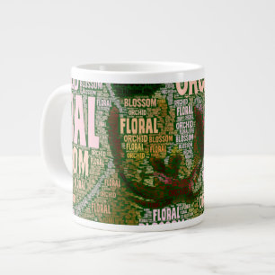 Orchid Floral bloesem over groene Word Cloud Grote Koffiekop