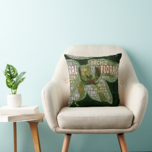 Orchid Floral bloesem over groene Word Cloud Kussen