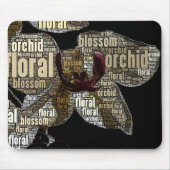 Orchid Floral Blossom Black Back Word Cloud Muismat (Voorkant)