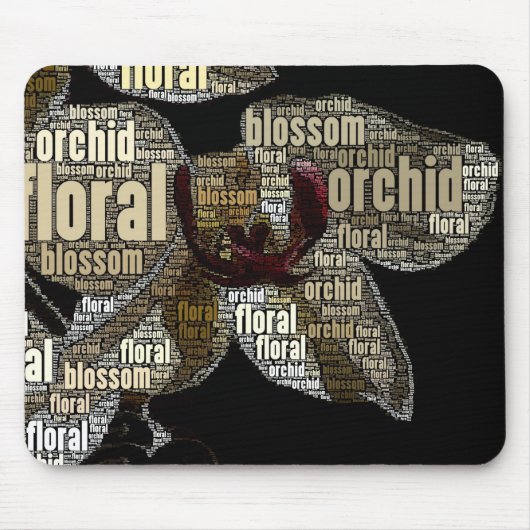 Orchid Floral Blossom Black Back Word Cloud Muismat (Voorkant)