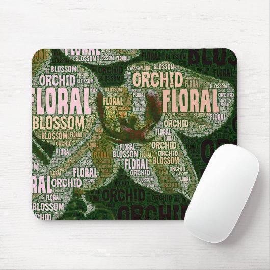 Orchid Floral Blossom Green Back Word Cloud Muismat (Met muis)