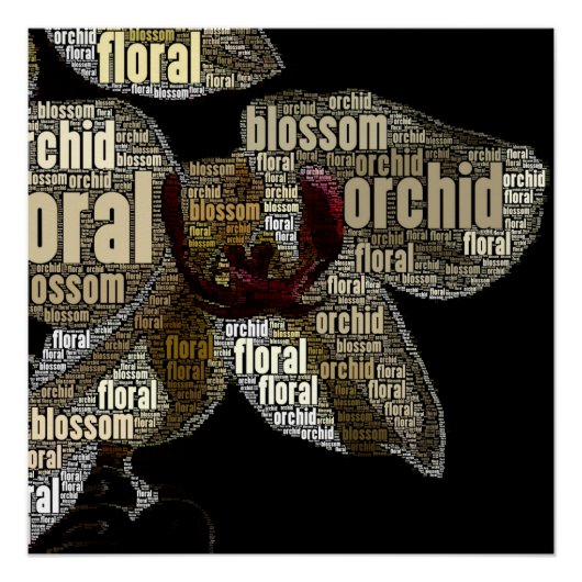 Orchid Floral Blossom over Black Word Cloud Perfect Poster (Voorkant)