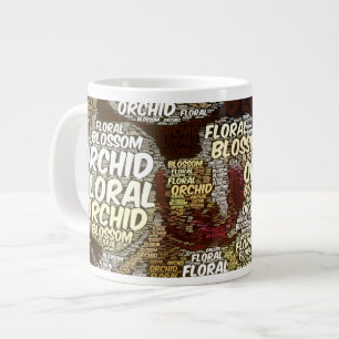 Orchid Floral Blossom over Bourgundy Word Cloud Grote Koffiekop