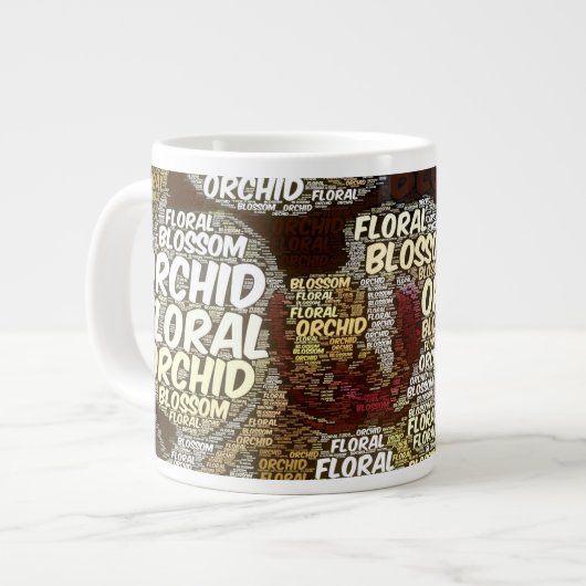 Orchid Floral Blossom over Bourgundy Word Cloud Grote Koffiekop (Links)