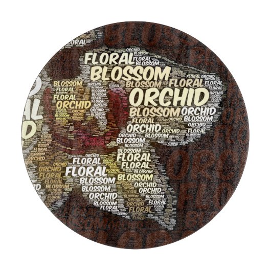 Orchid Floral Blossom over Bourgundy Word Cloud Snijplank (Voorkant)