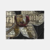 Orchid Floral Blossom Word Cloud Over Black Fleece Deken (Voorkant (Horizontaal))