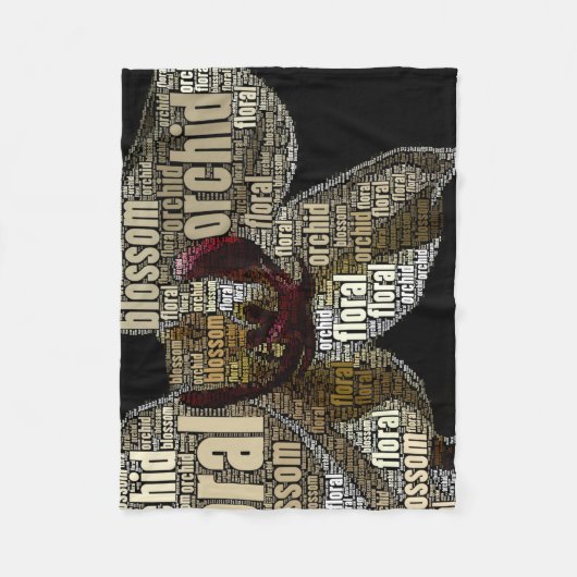 Orchid Floral Blossom Word Cloud Over Black Fleece Deken (Voorkant)