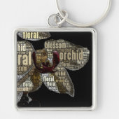 Orchid Floral Blossom Word Cloud over Black Sleutelhanger (Voorkant)