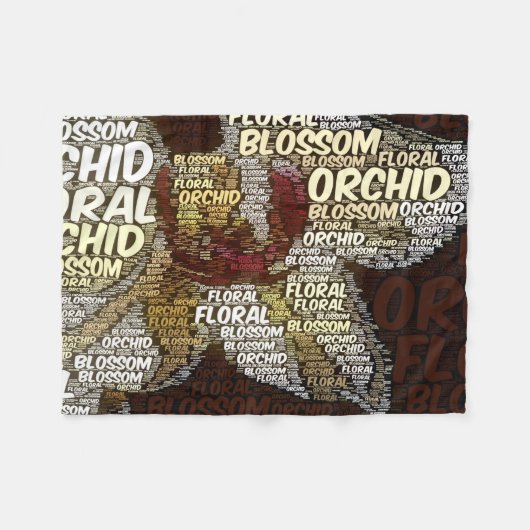Orchid Floral Blossom Word Cloud Over Bourgogne Fleece Deken (Voorkant (Horizontaal))