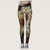 Orchid Floral Blossom Word Cloud Over Bourgogne Leggings (Voorkant)