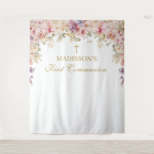 Orchid Floral First Communion Backdrop Wandkleed (Voorkant)