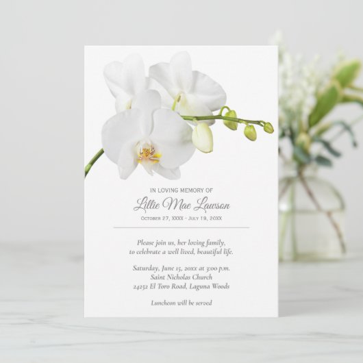 Orchid Floral Funeral Memorial Celebration Invite (Staand voorkant)