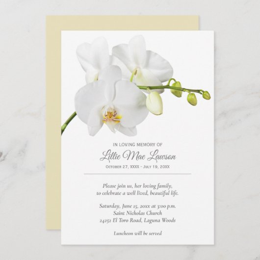 Orchid Floral Funeral Memorial Celebration Invite (Voorkant / Achterkant)