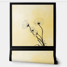 orchid floral line art on yellow behang