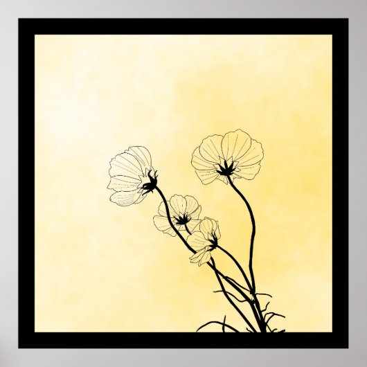 orchid floral line art on yellow poster (Voorkant)